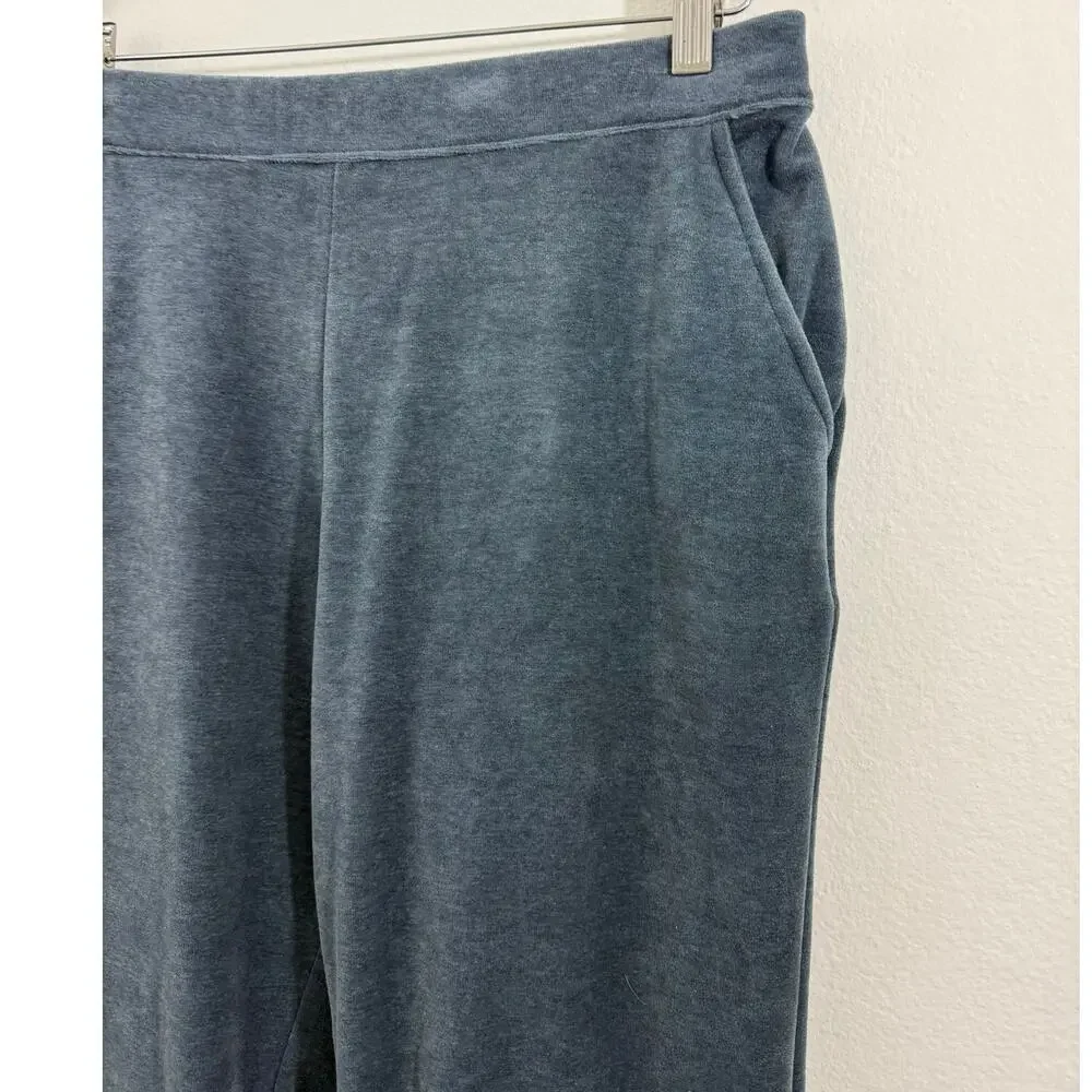 L.L.Bean Velvet Pull On Pants Storm Blue Elastic Waist Drawstring Straight Leg M - Picture 6 of 13